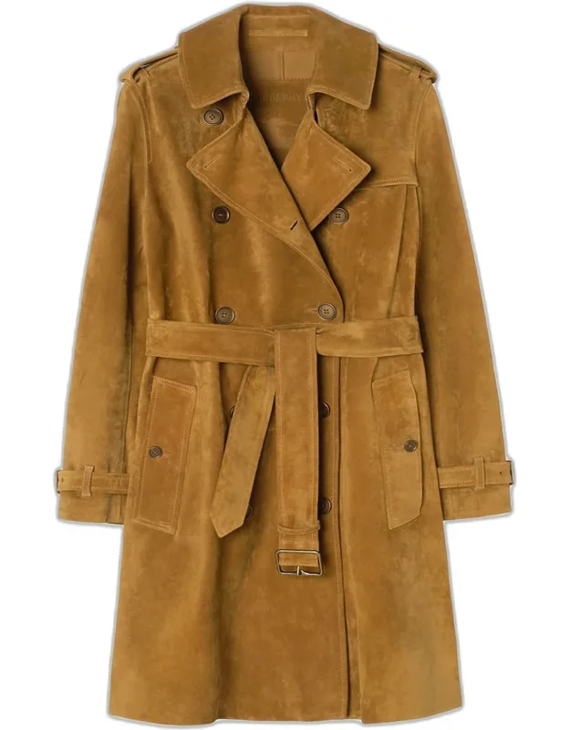 Kensington Suede Belted Trench Coat With Classic Tailoring And Buckled Belt
