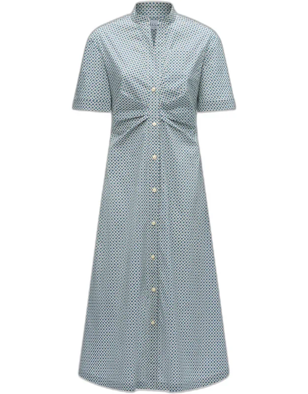 Pleated Geometric-print Midi Shirtdress