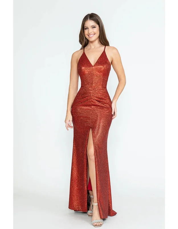 Evening Long Dress V-neck Pleated Formal Gown