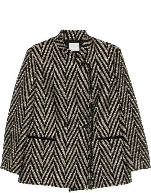 Chevron-pattern Double-breasted Coat
