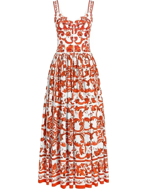 Majolica-print Long Poplin Dress