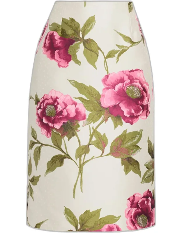 Floral Jacquard Midi Pencil Skirt