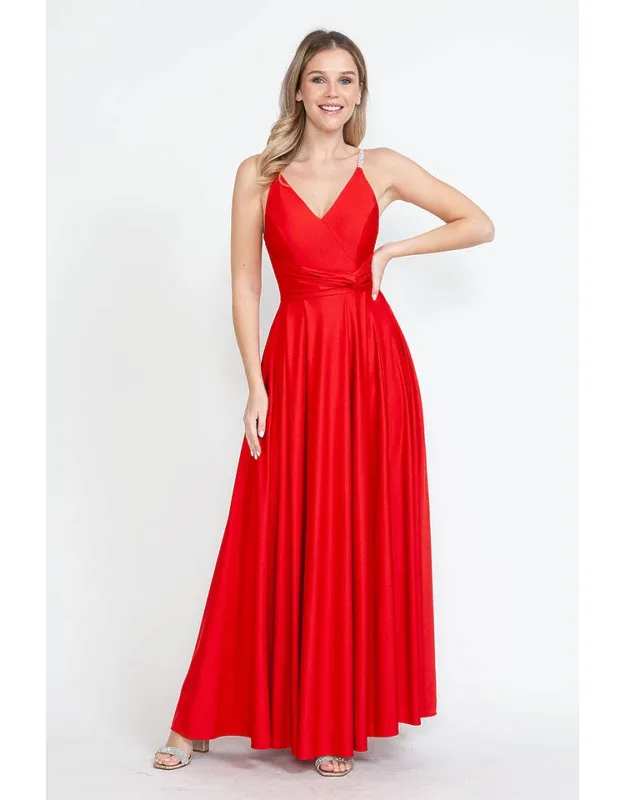 Evening Dress V-neck Spaghetti Strap A-line Gown