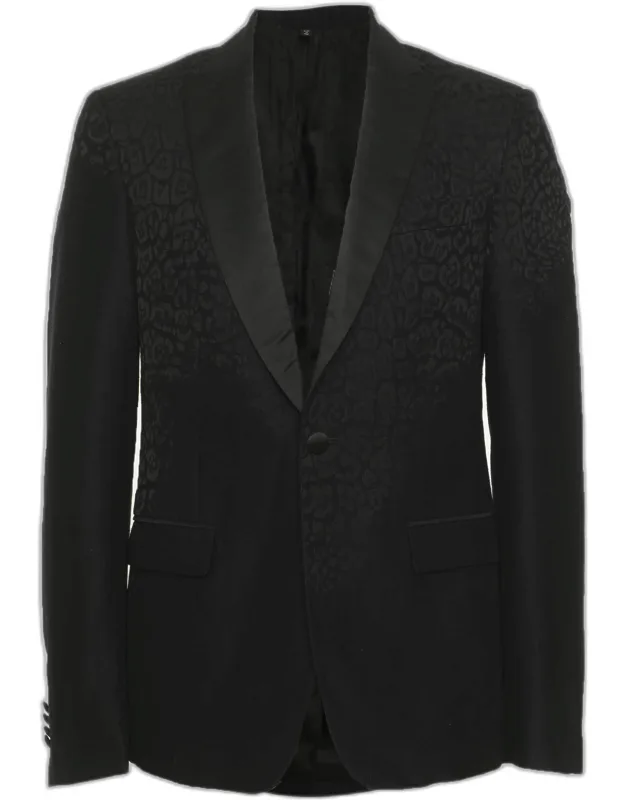 Wool Blend Jacquard Leopard Print Single Breasted Blazer