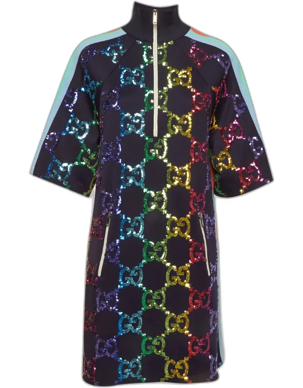 Rainbow Sequin Technical Jersey Zip Dress