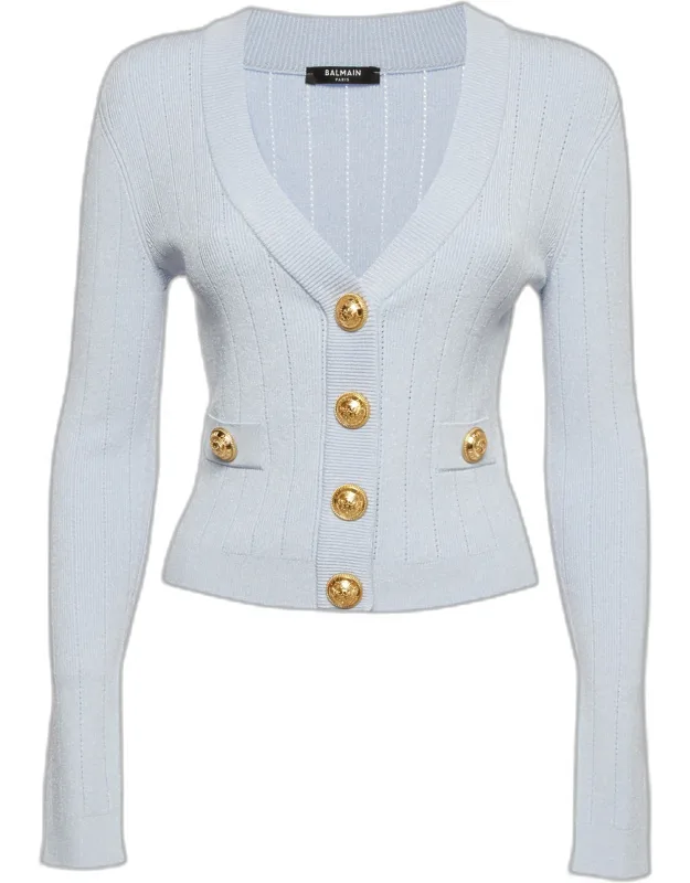 Ribbed Pointelle Knit Cropped Cardigan