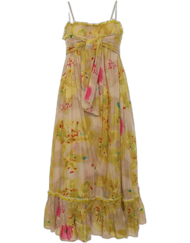 Multicolor Printed Chiffon Belted Dress