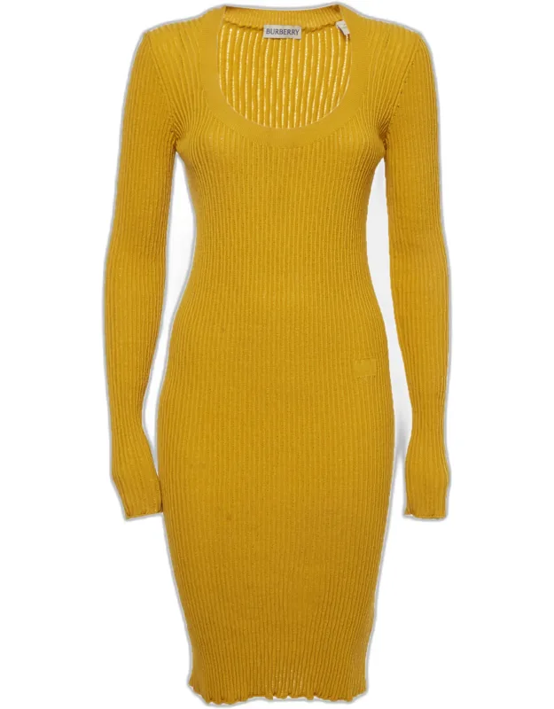 Wool Blend Rib Knit Knee Length Dress