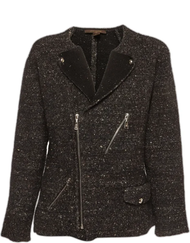 Tweed Asymmetrical Zip-up Cardigan