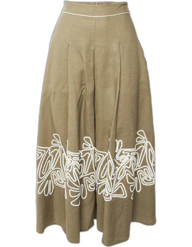 Linen Embroidered Midi Skirt