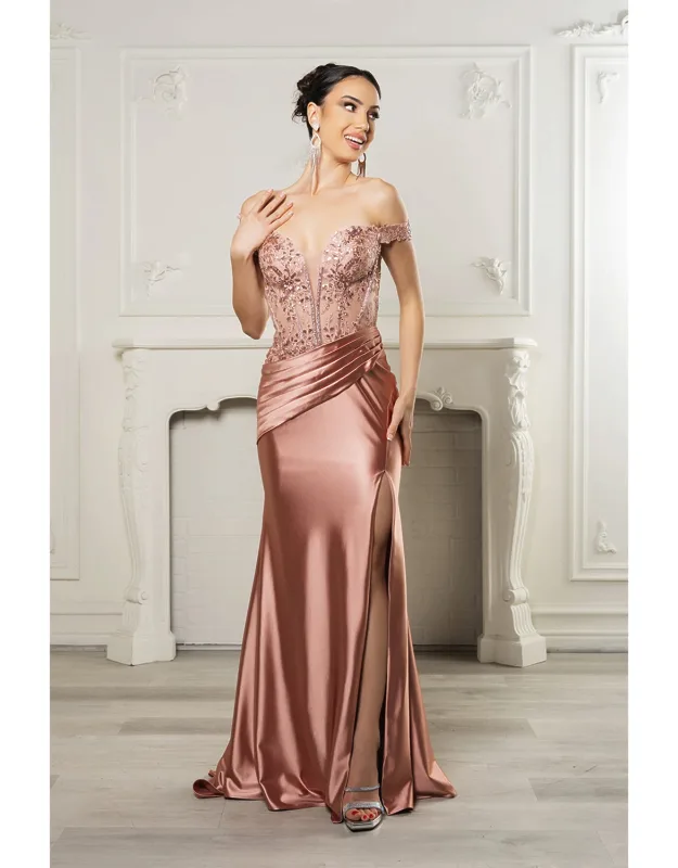 Long Formal Dress Off The Shoulder Sequin High Slit Gown