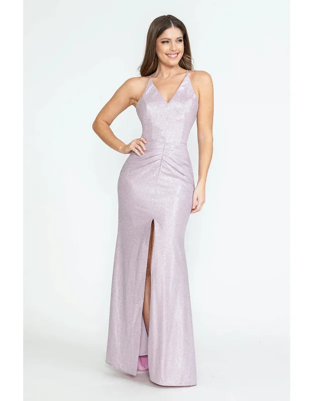 Evening Long Dress V-neck Pleated Formal Gown