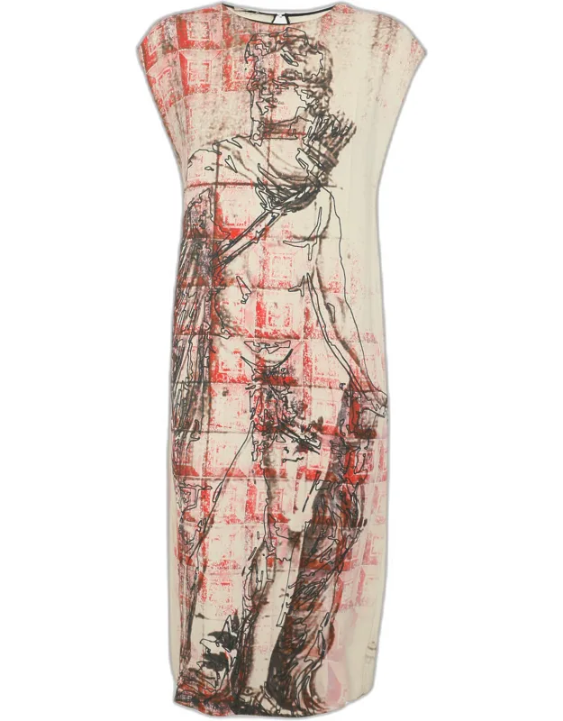 Multicolor Printed Viscose Sleeveless Knee Length Dress