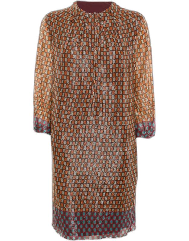 Multicolor Geometric Metallic Silk Shift Dress