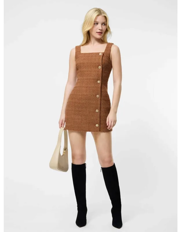 Structured Tweed Square Neck Mini Dress