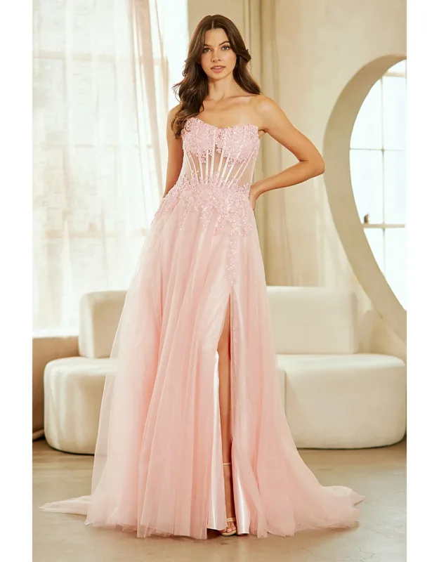 Strapless Corset Prom Dress With Beaded Bodice And Lace-up Back Evening Gown