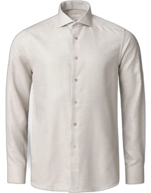 Semi Solid Cotton Linen Contemporary-fit Dress Shirt