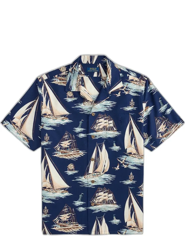 Classic Fit Sailboat-print Oxford Camp Shirt