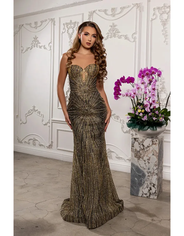 Strapless Sequin Corset Evening Gown