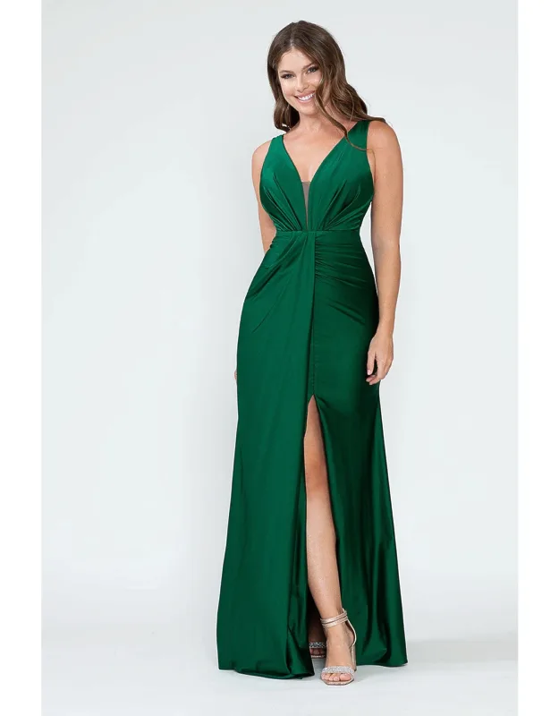 Bridesmaid Dress V-neck Ruched Gown