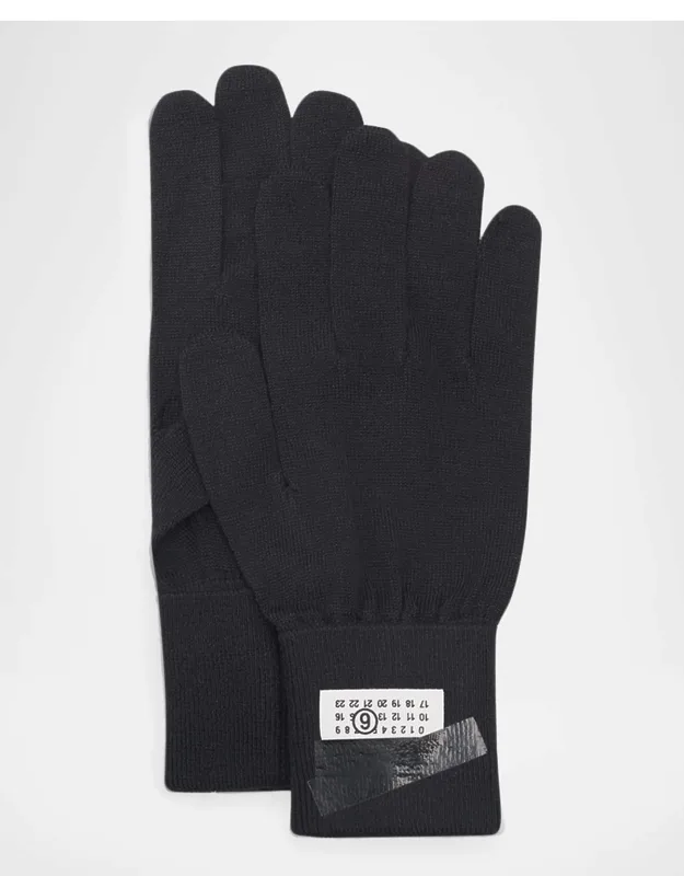 Numbers Trompe L'oeil Tape Wool Knit Gloves