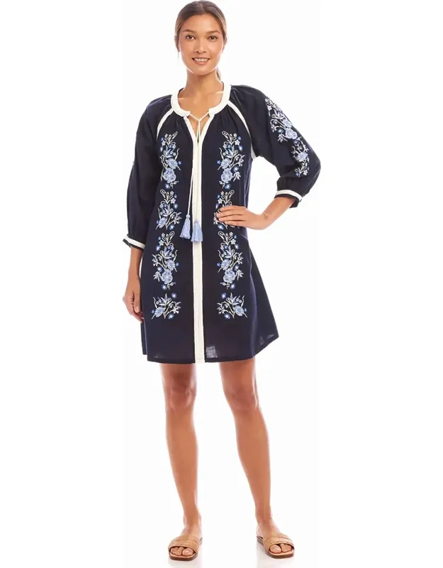 Embroidered Mini Peasant Dress