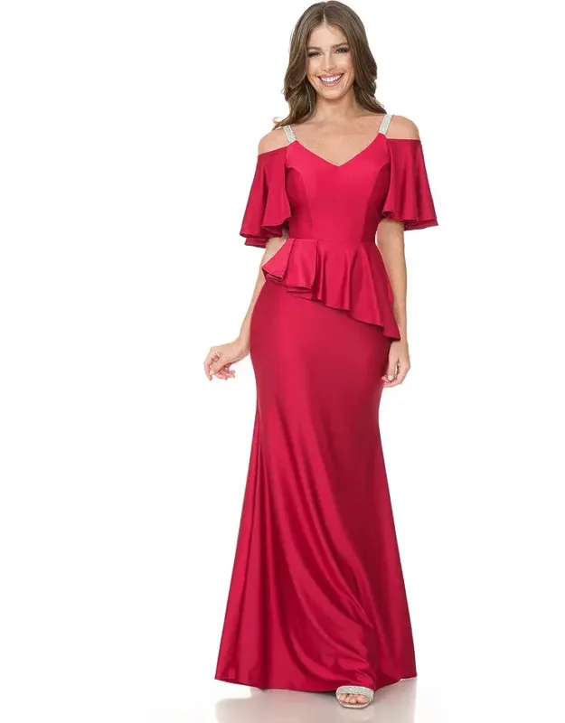 Bridesmaid Dress V-neck Ruffled Sleeve Evening Gown