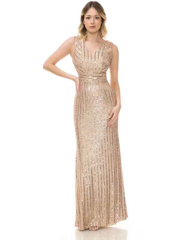 Formal Dress V-neck Sleeveless Sheath Prom Gowns