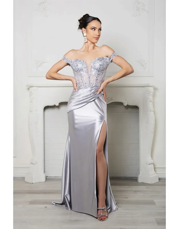 Long Formal Dress Off The Shoulder Sequin High Slit Gown