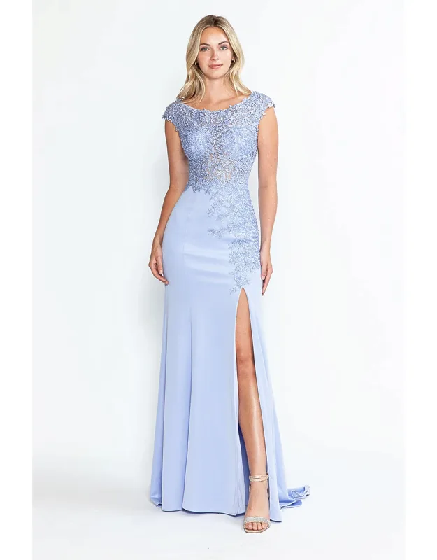 Formal Dress Boat Neck Cap Sleeve Sheath Gown