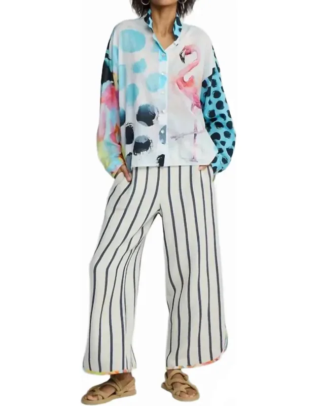 Tirrena Cropped Striped Cotton Pants