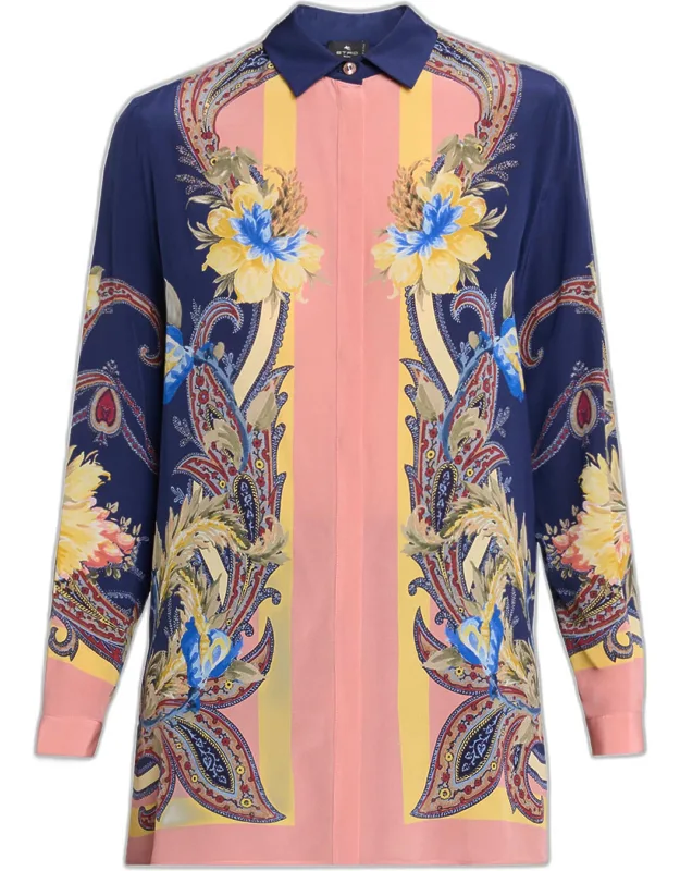 Paisley-print Silk Button-down Tunic