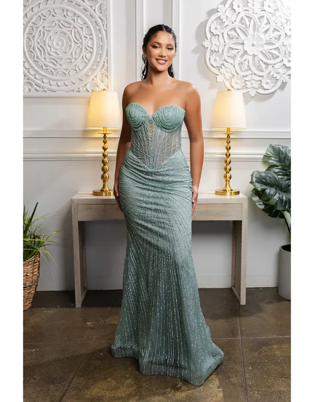 Strapless Sequin Corset Evening Gown