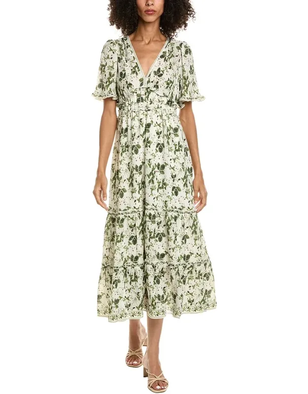 V-neck Flutter Sleeve Midi Dress