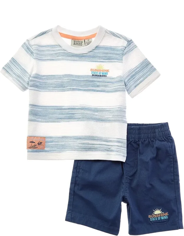 T-shirt & Short Set - Textured Fabric, Embroidered Logo
