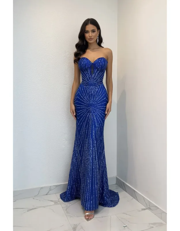 Strapless Sequin Corset Evening Gown