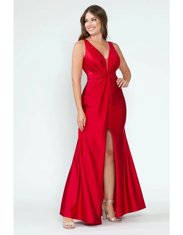 Bridesmaid Dress V-neck Ruched Gown