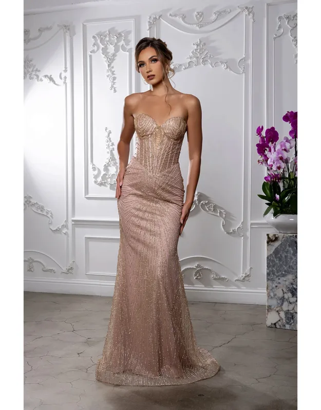 Strapless Sequin Corset Evening Gown