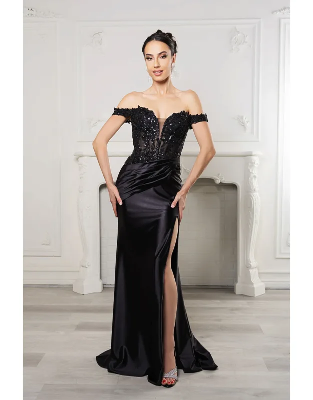 Long Formal Dress Off The Shoulder Sequin High Slit Gown