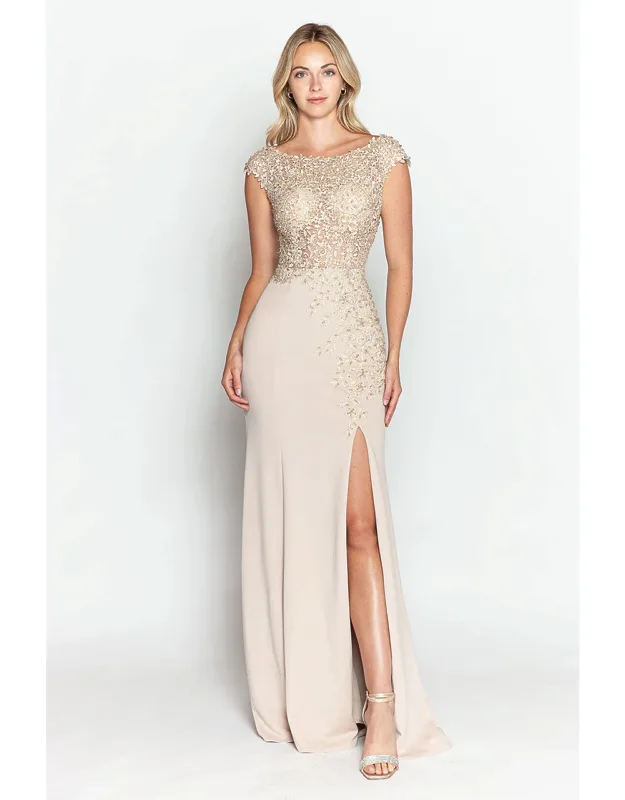 Formal Dress Boat Neck Cap Sleeve Sheath Gown