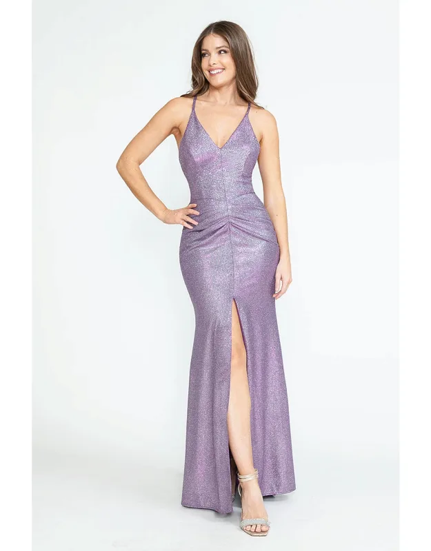 Evening Long Dress V-neck Pleated Formal Gown