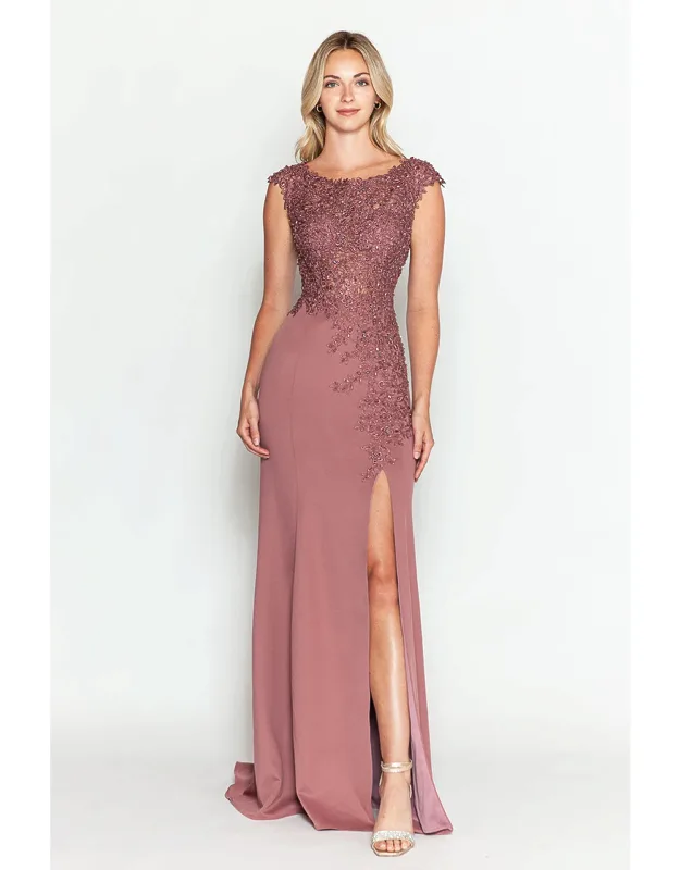 Formal Dress Boat Neck Cap Sleeve Sheath Gown