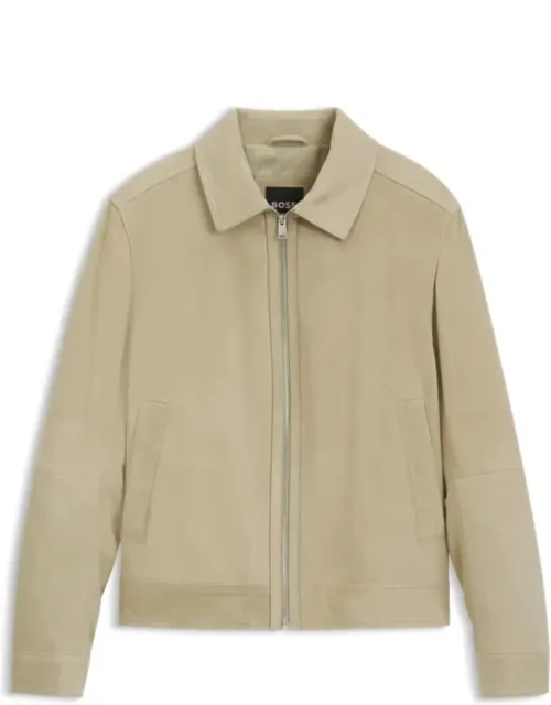 Suede Leather Jacket With Zipper Closure