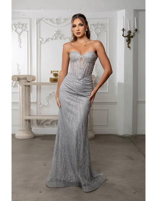 Strapless Sequin Corset Evening Gown