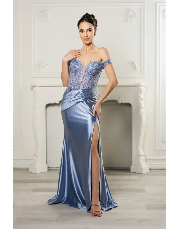 Long Formal Dress Off The Shoulder Sequin High Slit Gown