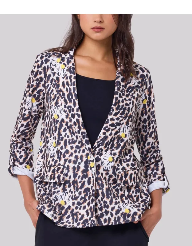 Animal Print Blazer With Flower Detail