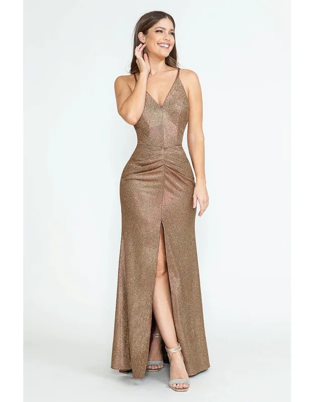 Evening Long Dress V-neck Pleated Formal Gown