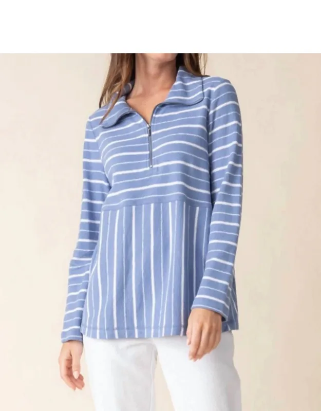 Weekend Terry Striped Quarter Zip Top