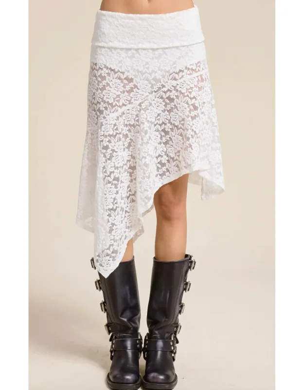 Asymmetric Sheer Lace Skirt