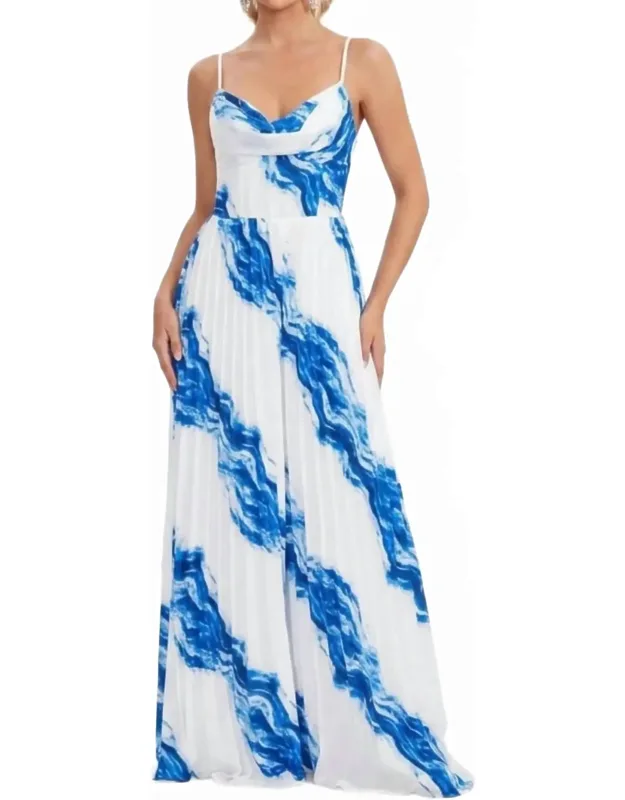 Abstract Print Pleated Maxi Jumpsuit